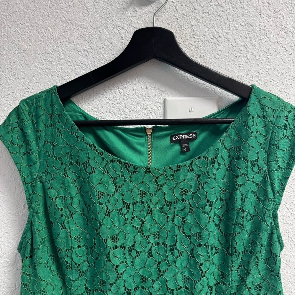 Express Green Lace Scoop Necl Cap Sleeve Popplin Top M - Picture 3 of 8